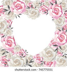 Beautiful heart frame of Roses flowers. Vector illustration