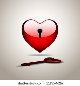 Beautiful heart with key - vector