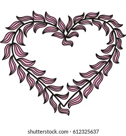 Beautiful heart of leaves. Pink and black. Vector illustration.