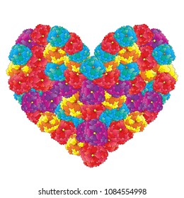 beautiful heart made of colorful flowers on a white background