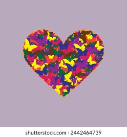 beautiful heart made of different colorful butterflies.