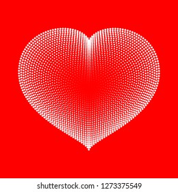 Beautiful heart made up of hundreds of small circles on a red background. Vector eps