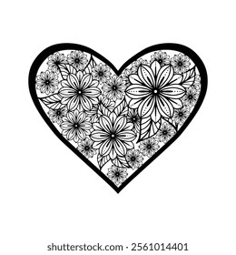 Beautiful Heart mandala Black and white love pattern for antistress coloring book. Valentine’s Day mandala. Vector illustration