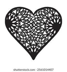 Beautiful Heart mandala Black and white love pattern for antistress coloring book. Valentine’s Day mandala. Vector illustration
