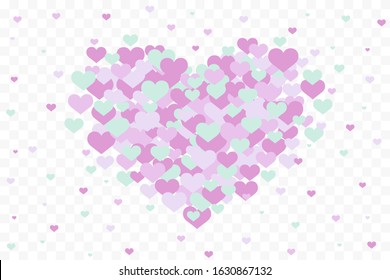 Beautiful heart in purple colors created from little hearts on a transparent background.
Valentine's Day. Romantic greetings. Decoration for the holiday of love. 
Isolated.
Vector illustration