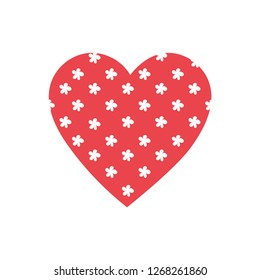 The beautiful heart of red color with white florets on a white background for the celebration of St. Valentine's Day. Hand-drawn. Vector illustration.
