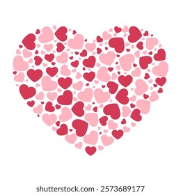 Beautiful heart with red and pink hearts inside isolated on white background. Template for design of cards for Valentine's Day  Mother's Day  T-shirt printing and other. Vector illustration.