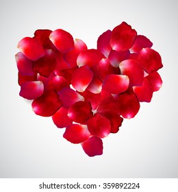 beautiful heart of red rose petals isolated on white background. Vector illustration. EPS 10