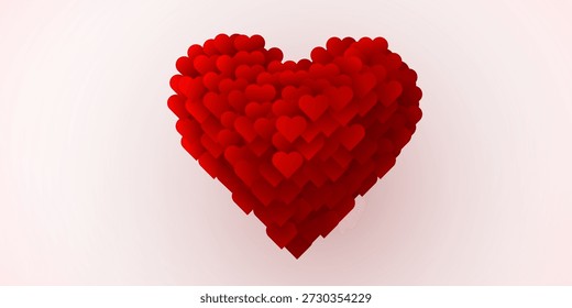 A beautiful heart shape composed of many smaller red hearts, perfect for Valentines Day or romantic themes. Vector illustration