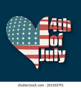 Beautiful heart shape covered by national flag on blue background for 4th of July, American Independence Day celebrations. 