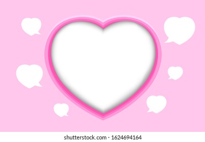 beautiful heart shape frame for copy space text, template valentine card with heart shape soft pink pastel, speech bubble heart shape for love card background, dialog speech paper in heart shape
