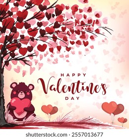 Beautiful Heart Shape Tree Valentine's Day Card Vector illustration