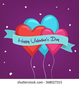 Beautiful heart shaped balloons with ribbon for Happy Valentine's Day celebration.