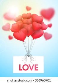 Beautiful heart shaped flying balloons with stylish text Love on board for Happy Valentine's Day celebration.