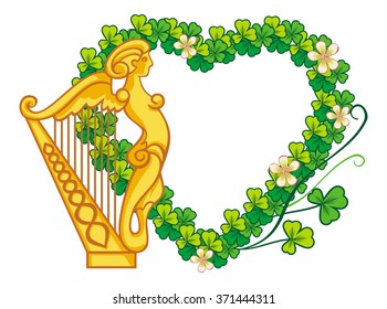Beautiful heart shaped  frame with clover and irish harp