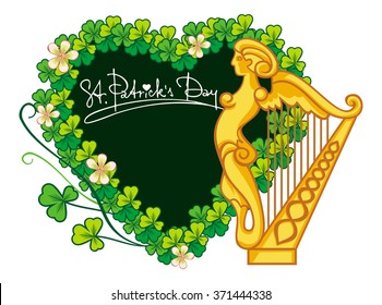 Beautiful heart shaped  frame with clover and irish harp