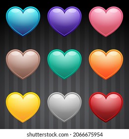 Beautiful Heart Shaped Icons With Many Colors with background that is bright and shiny. Vector illustration.