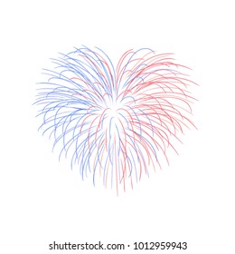 Beautiful heart-firework. Bright romantic salute, isolated on white background. Love decoration flat firework for Valentine Day celebration. Symbol of holiday, wedding Vector illustration