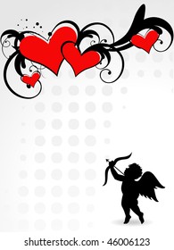 Beautiful hearts floral vector background with cupid