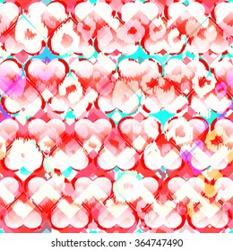 Beautiful hearts pattern on a colorful leopard print. Funny invitation print with hearts and cheetah spots. Vector background