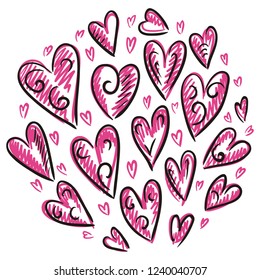 Beautiful hearts. Sketch. Vector illustration