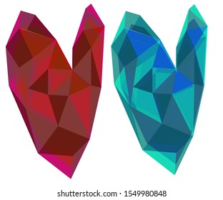 Beautiful hearts in style low-poly. Vector. White background, isolated.