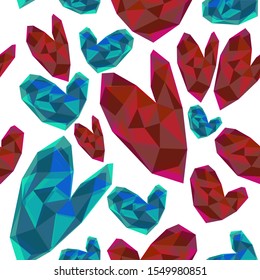 Beautiful hearts in style low-poly. Vector. White background, isolated.
