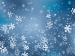 Beautiful Heavy Snow Flakes Wallpaper. Snowstorm Dust Freeze Granules. Snowfall Weather White Teal Blue Pattern. Soft Snowflakes Christmas Texture. Snow Cold Season Landscape.