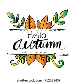 Beautiful hello autumn card with floral.