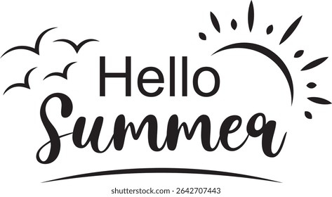 Beautiful hello summer banner. Black hand drawn vector illustration.