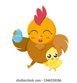 beautiful hen with egg painted and chick