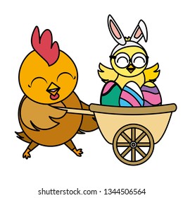 beautiful hen with egg painted in wheelbarrow