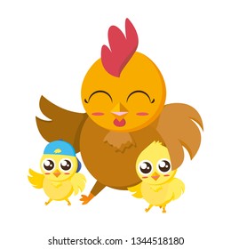 beautiful hen with littl chicks easter characters