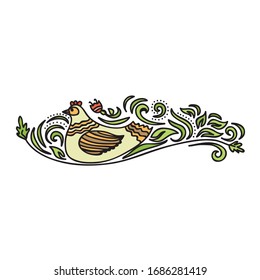 Beautiful hen and nature pattern. Vector illustration