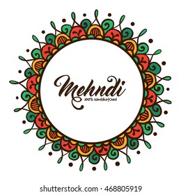 Beautiful henna floral ornament. Mehndi style decorative round frame. Ornate mandala. Plate design. Traditional indian ethnic decor