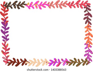 Beautiful herbal frame. Hand drawn textured illustration. Purple and pink colors. Blank