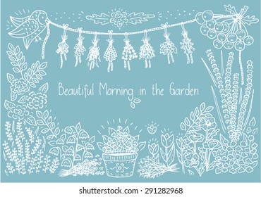 beautiful herbs pattern on the turquoise background