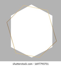 Beautiful Hexagon Vector Frame. Geometry Golden And White Frame. Abstract Minimal Design Template For Wedding, Invitation, Poster Card, Banner