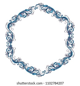 Beautiful hexagon winter vector floral frame or border isolated on white