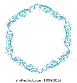 Beautiful hexagon winter vector floral frame or border isolated on white