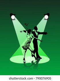 Beautiful hi detailed figures of latin american dancers on the green background