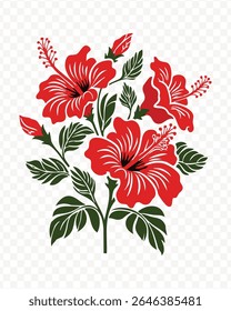 A beautiful hibiscus flower bouquet illustration, perfect for floral art, PNG