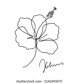 Beautiful hibiscus flower. Line art concept design. Continuous line drawing. Stylized flower symbol. Vector illustration