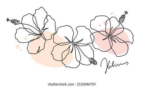 Beautiful hibiscus flower. Line art concept design. Continuous line drawing. Three blooming flowers. Vector illustration