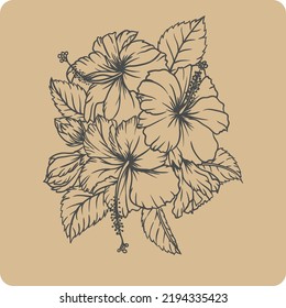 beautiful hibiscus flower line art vector illustration design