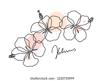 Beautiful hibiscus flower. Line art concept design. Continuous line drawing. Three blooming flowers. Vector illustration