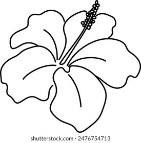 Beautiful hibiscus flower line art. Hand drawn hibiscus flowers. Stylized flower symbol. Vector illustration