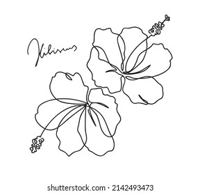 Beautiful hibiscus flower pattern. Line art concept design. Continuous line drawing. Stylized flower symbol. Vector illustration