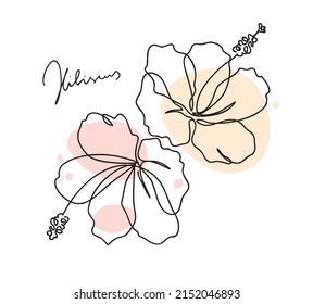 Beautiful hibiscus flower pattern. Line art concept design. Continuous line drawing. Stylized flower symbol. Vector illustration