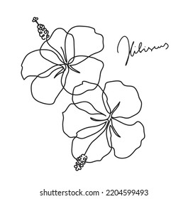 Beautiful hibiscus flower pattern. Line art concept design. Continuous line drawing. Stylized flower symbol. Vector illustration